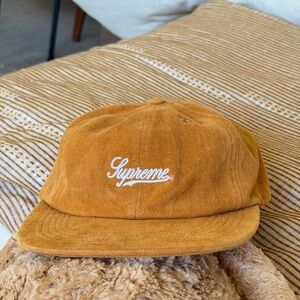 Supreme Brushed Twill Script 6-Panel Logo Cap - Mustard Brown Gold